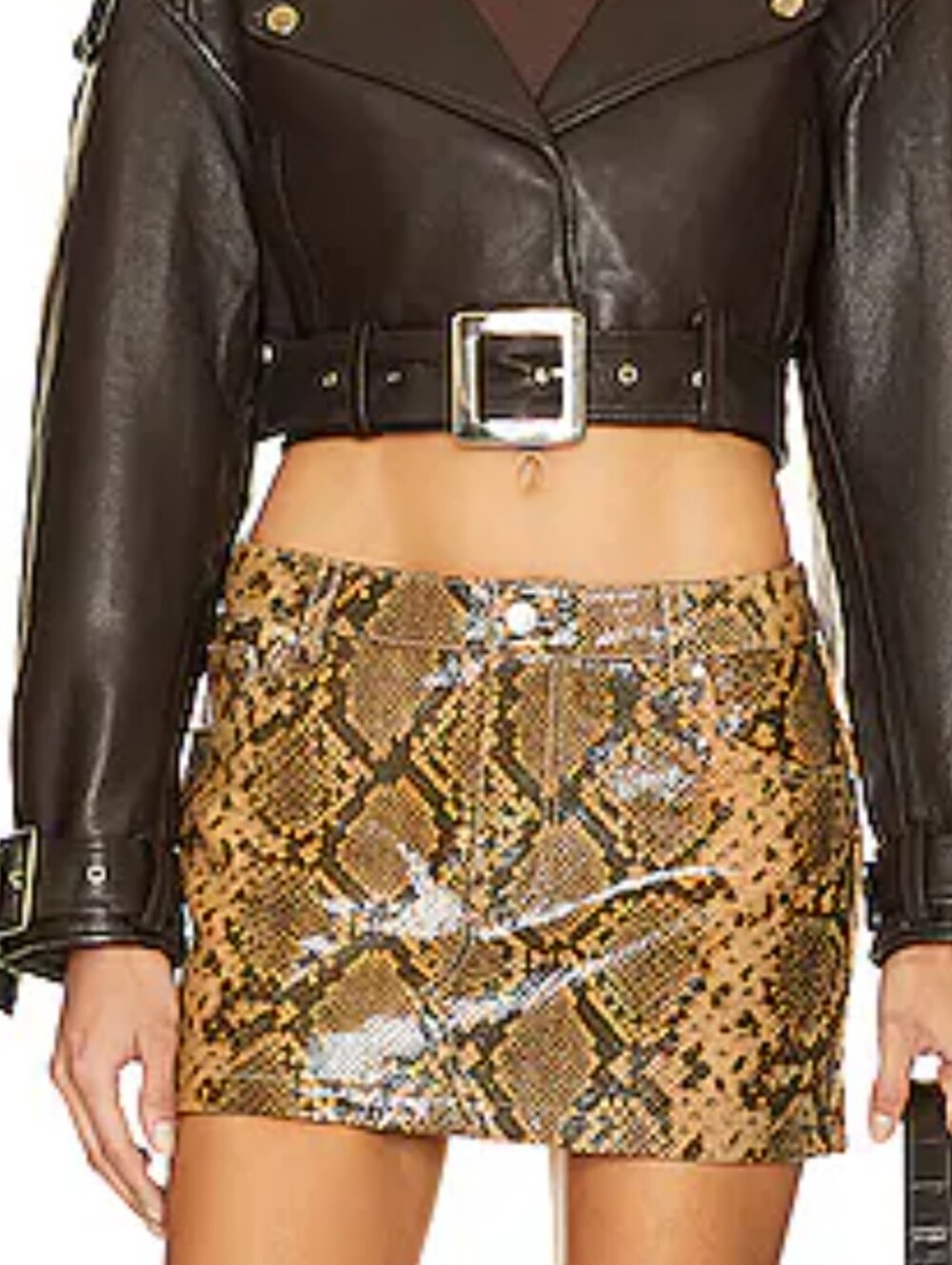 Retrofete Brown Snake-Print Mini Skirt